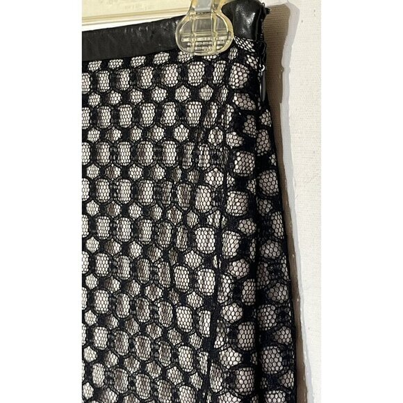 Diane Von Furstenberg DVF Black Tan Lace Lamb Leather Trim Pencil Skirt - Picture 7 of 11